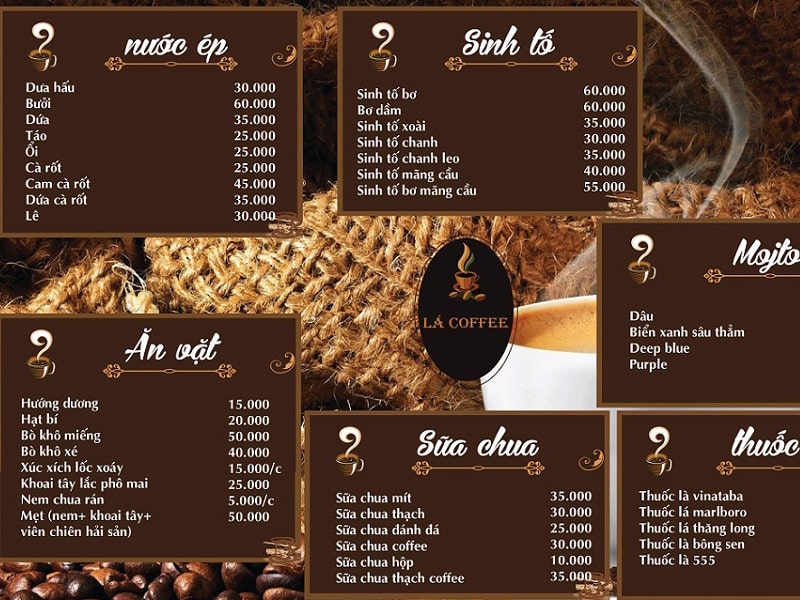 thiết kế menu quán cafe